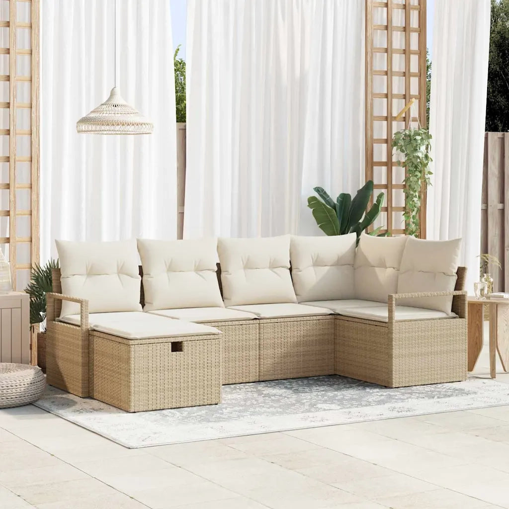 Set di divani con cuscino 6 pcs Beige e Crema polyrattan