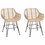 Sedia da pranzo 2 pz | Sedie da cucina Rattan e Ferro Naturale 55 x 50 x 74 cm