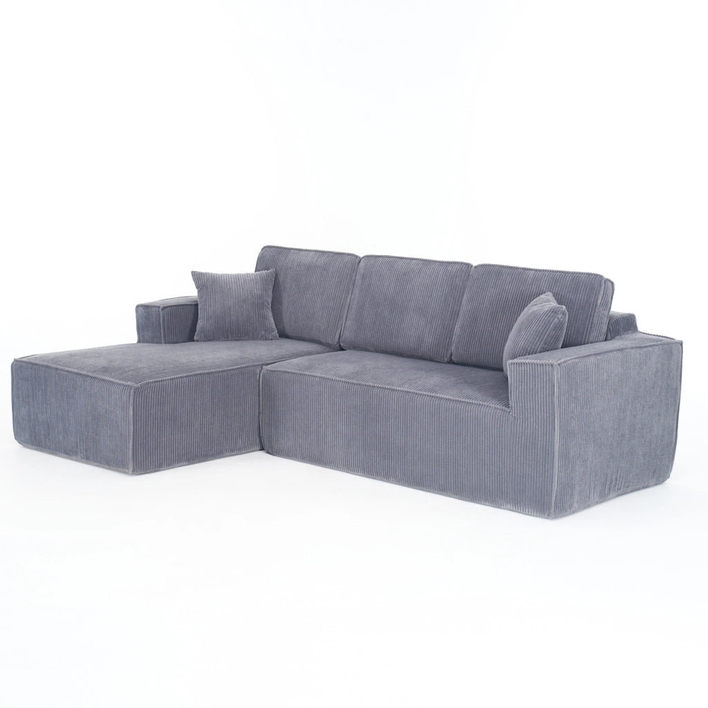 Divano angolare convertibile 2 posti con chaise longue, schiuma ad alta densità, in velluto a coste, Grigio