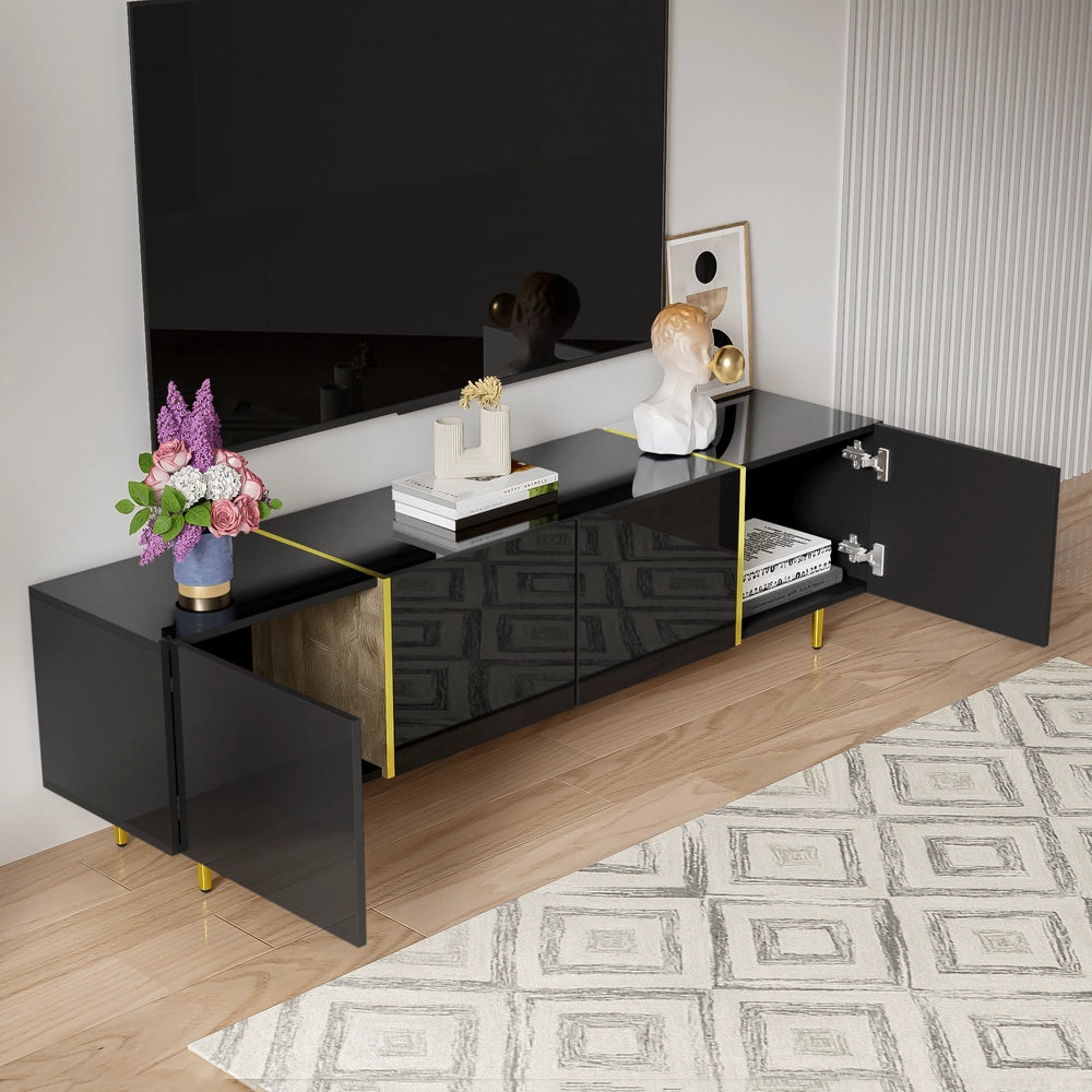 Mobile TV brillante - Xylo - 4 porte modern e sobrio Nero e Oro