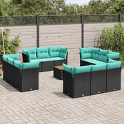 Set Divani da Giardino 13pz con Cuscini Nero in Polyrattan