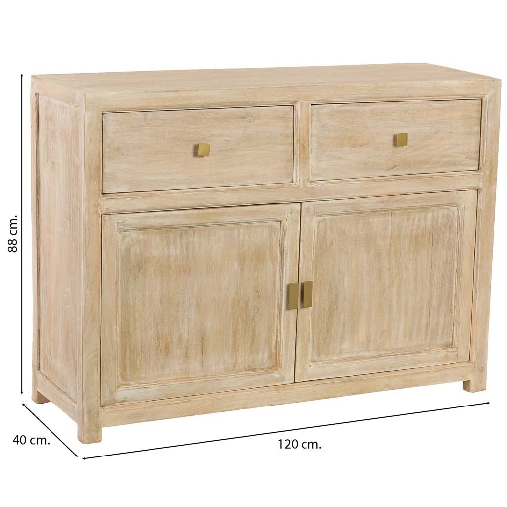 Credenza in legno beige con 2 ante e 2 cassetti, 120x40x88h cm