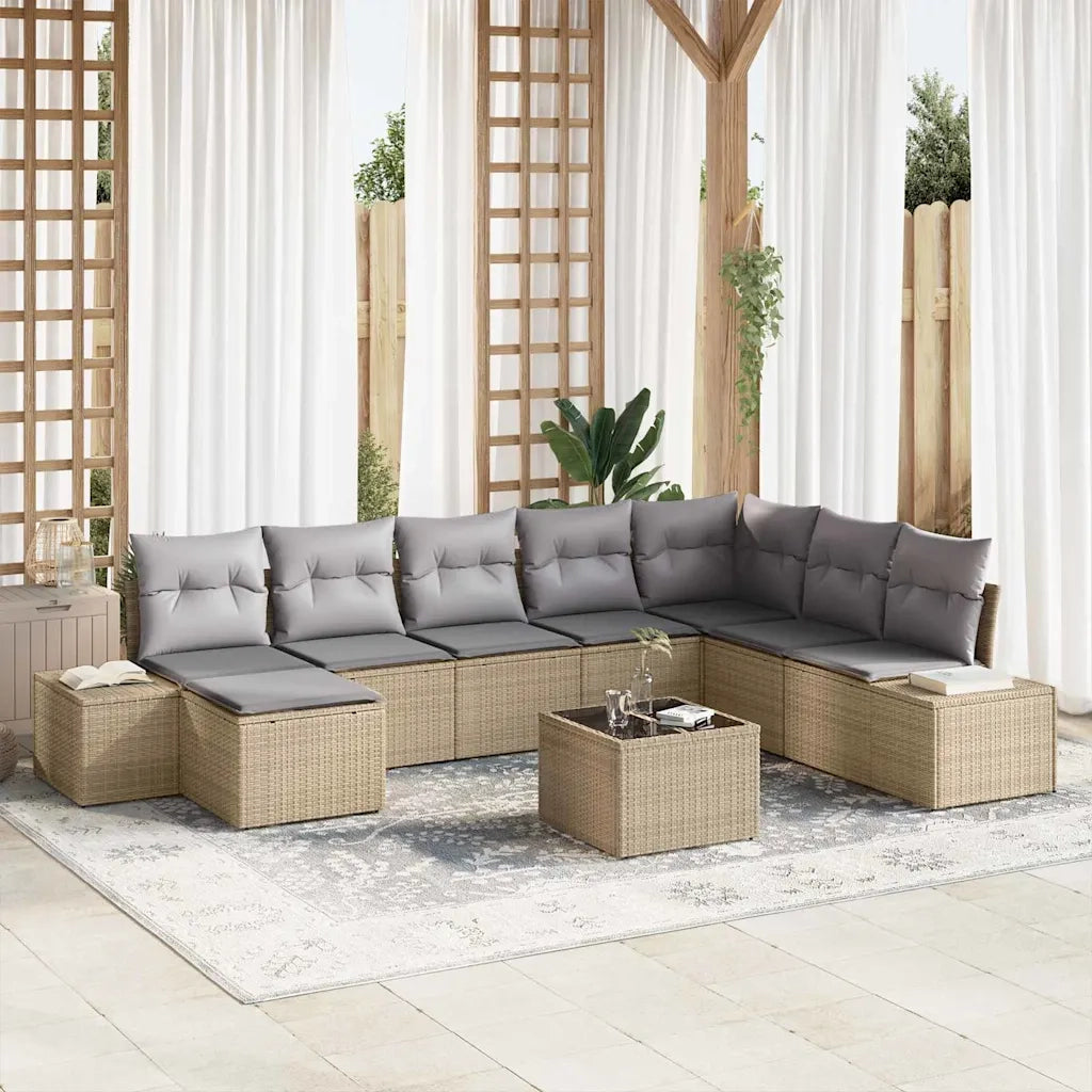 Set Divano da Giardino 8 pcs Beige e Grigio Chiaro polyrattan