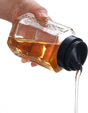 Dispensatore di miele a due parti in vetro con coperchio ermetico – Dispensatori portatili, ideali per cucine, buffet e pic nic. Lavabile in lavastoviglie, 360 ml/12 oz.