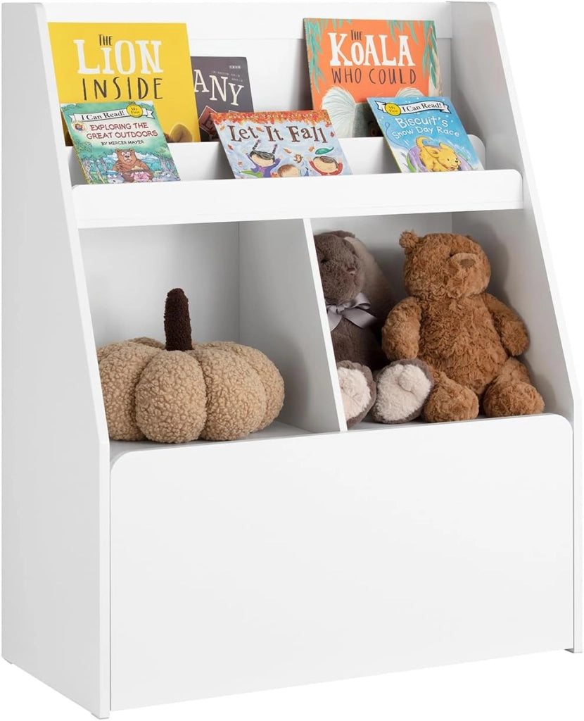 Libreria per bambini Scaffale per bambini con cassapanca portagiochi estraibile Mobili cameretta Bianco 76x40x100cm KMB83-W