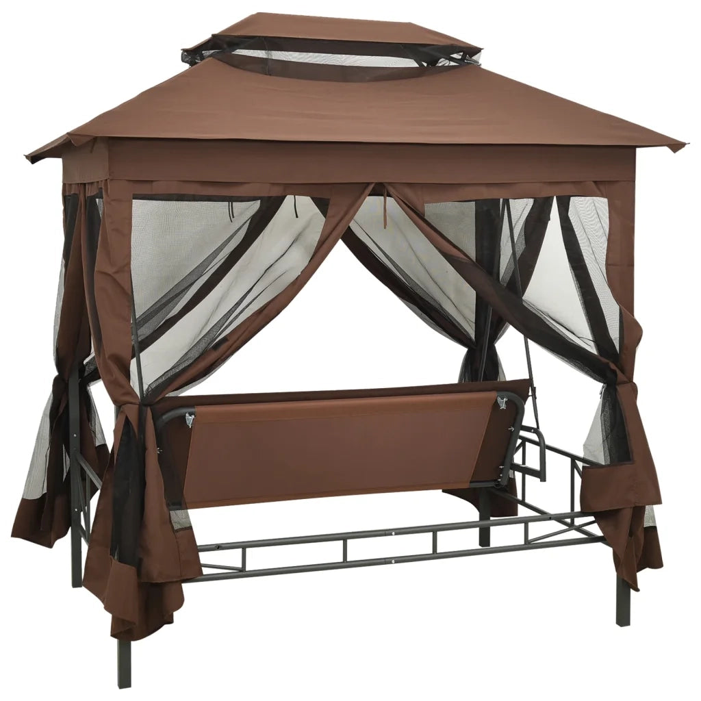 Gazebo Convertibile Panchina a Dondolo Caffè 43240