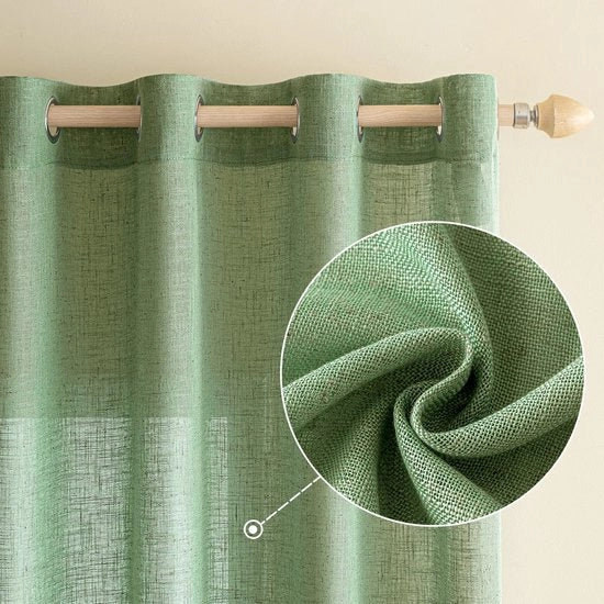 Set di tende 140 x 225 cm - Semi-trasparente - Aspetto di lino - Set di 2 - Duraturo - Senza pieghe - Per soggiorno/camera dei bambini - Decorazione per finestre