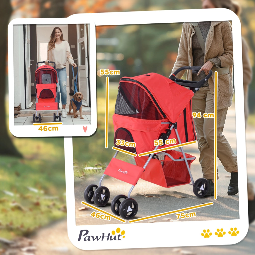 Carrello per Cani con Toldo ¨C zephmum ¨C 77x45x99.5 cm Rosso Tela Oxford