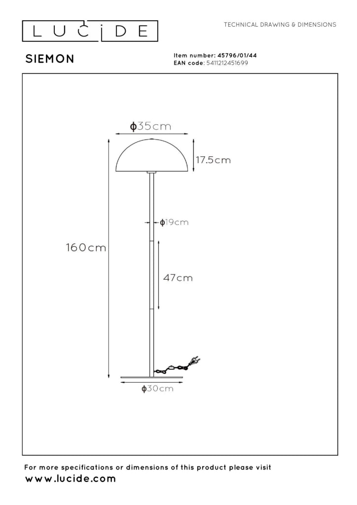 Lampada da terra SIEMON arancione 1xE27 metallo Lucide