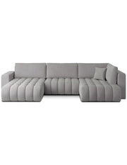 Divano ad angolo BONITA trasformabile 6 posti grigio chiaro effetto velluto – sinistro – 350x175cm
