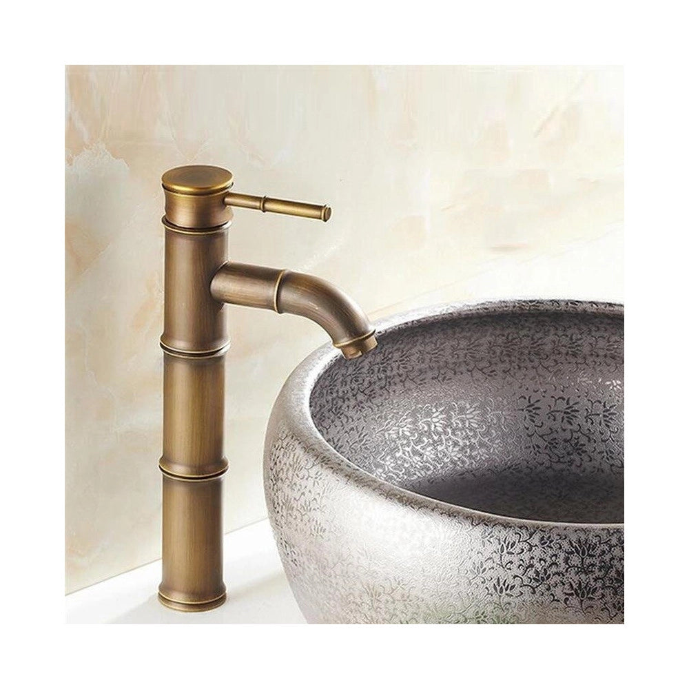 Trade Shop - Bagno Lavandino Lavabo Miscelatore Rubinetto Ottone Antico Bamboo Alto -
