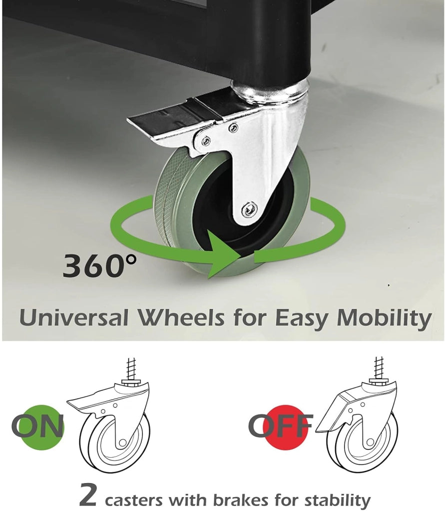 Carrello da cucina a 3 livelli, multifunzionale con manici umanizzati e ampio spazio di archiviazione e ruote flessibili con sistema frenante, carrello multiuso per cucina, magazzino, ufficio