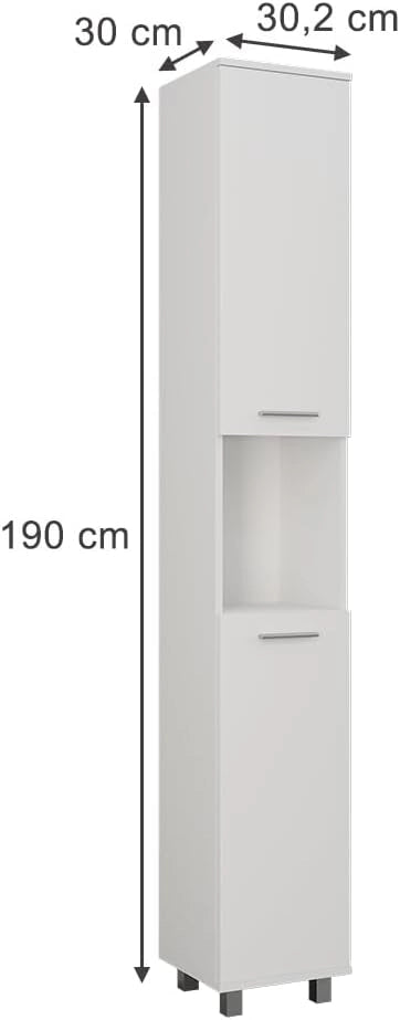 Mobile alto Ilias, Bianco, 30.2 x 190 cm con 2 porte