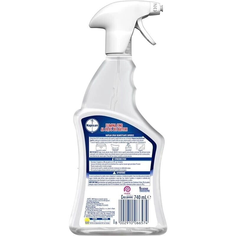 NAPISAN SPRAY 12 PZ DISINFETTANTE CLASSICO SUPERFICI ELIMINA 99,9% BATTERI PER SUPERFICI A CONTATTO CON ALIMENTI 740 ML L'UNO
