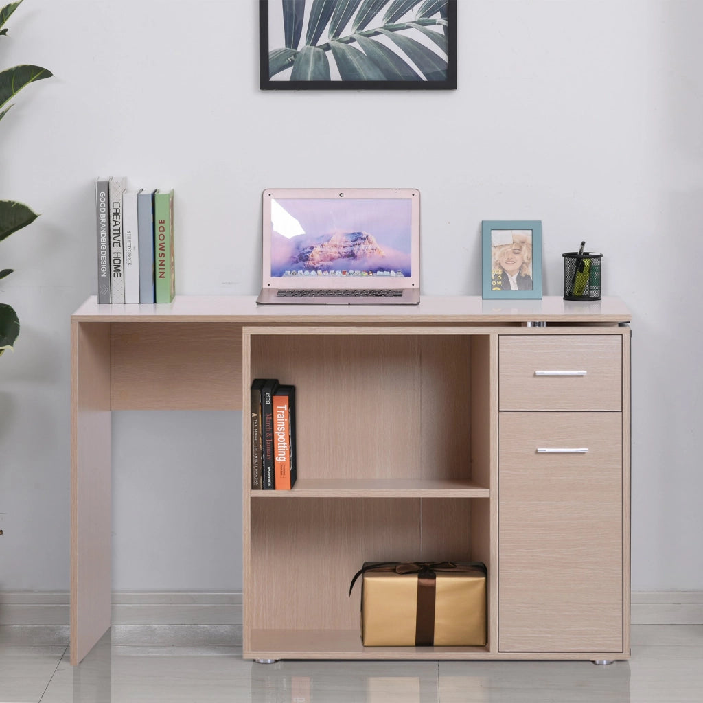 Easycomfort Scrivania Moderna per Computer Girevole con 2 Ripiani e 2 Cassetti, Tavolo da Pranzo in Truciolato, 117x82x74 cm, color Rovere e Legno