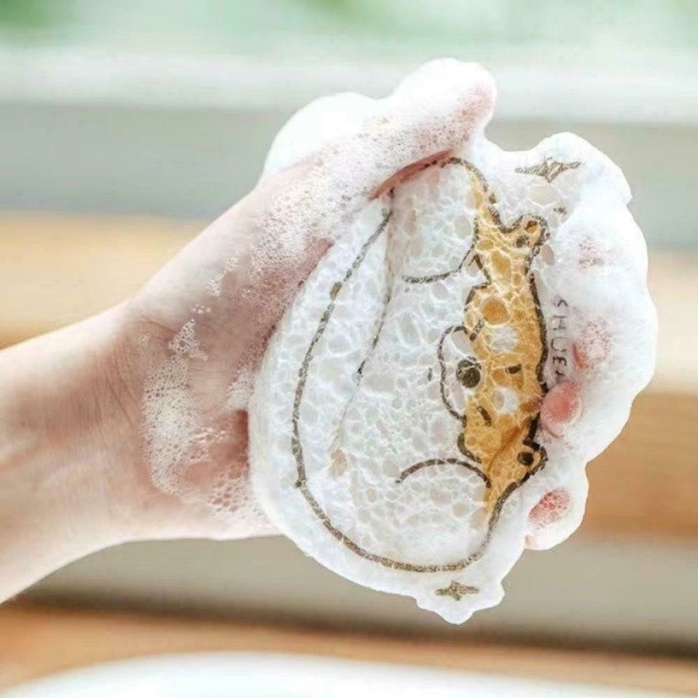 Trade Shop - Spugna Magica Ecologica In Pasata Di Legno Pulizia Bagno Cucina A Forma Animali -