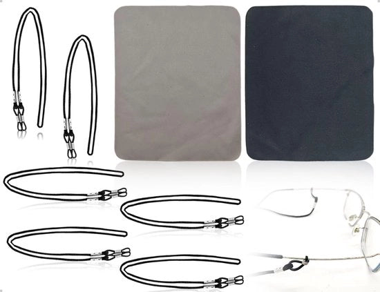 Set di 6 cinture per occhiali - Cintura per occhiali regolabile - Corda sportiva antiscivolo - Pannelli di pulizia microfibra - Duraturo - Comodo