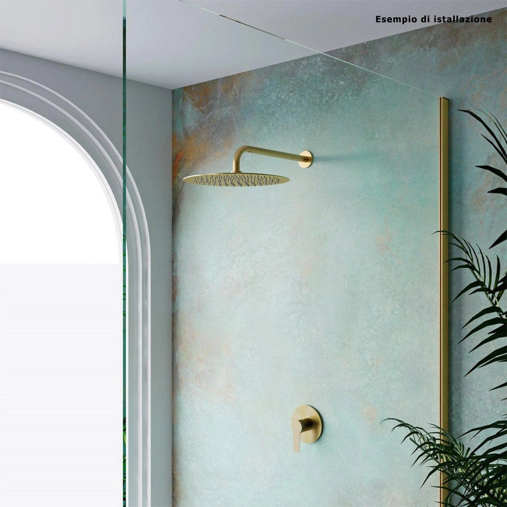 Trade Shop - Soffione Doccia Ultra Slim Rotondo ø25cm Oro Satinato Attacco Universale ½ Bagno 87884 -