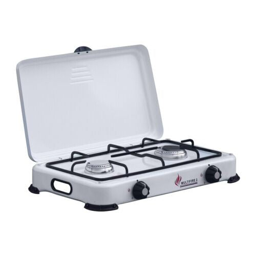 Fornello Smaltato con 2 Fuochi e Coperchio  GPL/METANO - Fornellone colore Bianco P2M