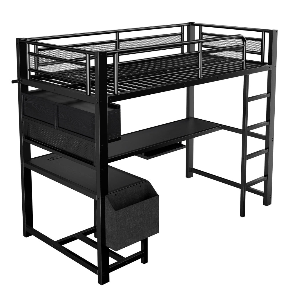 Letto a soppalco 90x200 cm con scrivania, LED e ricarica USB