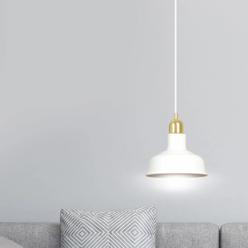Lampada a sospensione IBOR in acciaio bianco e dettagli oro