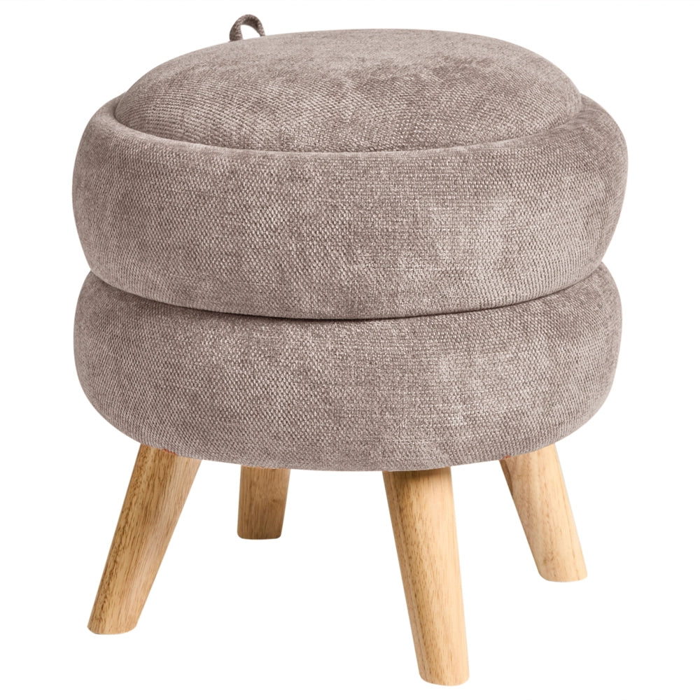 Pouf in ciniglia tortora 40 x 41 cm con sgabello portaoggetti Design moderno