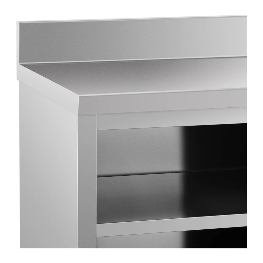 Base in acciaio inox piano di lavoro per cucina ante scorrevoli con alzatina 180 x 60 cm portata 600 kg 14_0005095