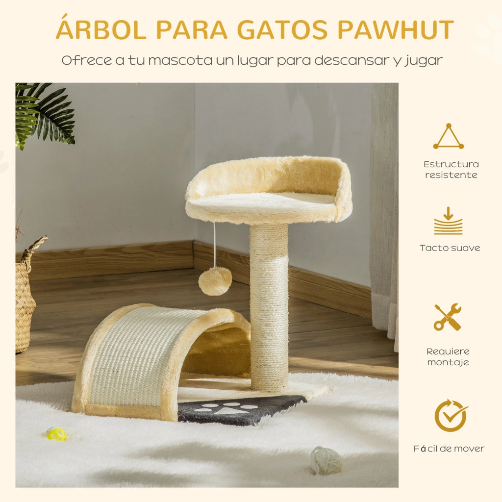 Albero tiragraffi per gatti a 2 livelli con piattaforme e gioco ¨C zephmum ¨C beige 35.5x37x46 cm