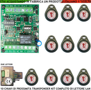 Chiave di Prossimità 10 Trasponder TAG Lettore Modulo LAN Universale 501 RJ45 Alimentazione 12/24 Vac Relè Contatto Libero C.NC.NA 2 A 24 V Funzione Impulsiva o Stabile Segnale di Stato Con 4 Led GRVB