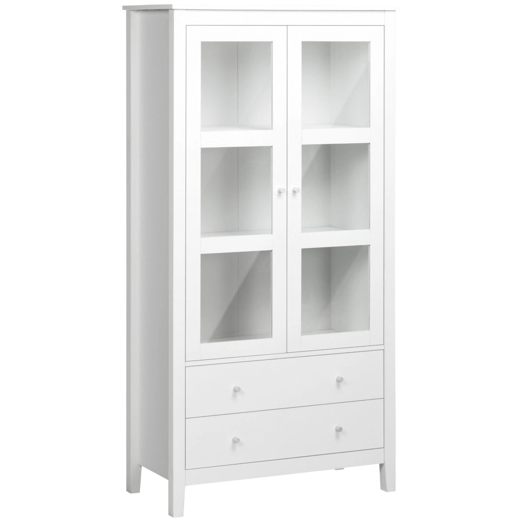 Armadio Vetrina con Ante a Vetro e Cassetti ¨C Zephmum ¨C Bianco 80x40x160cm