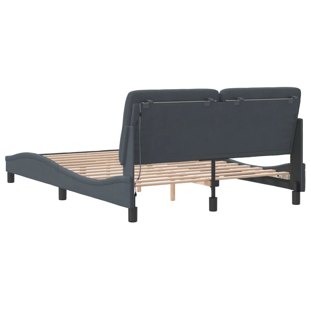 Giroletto con LED senza Materasso-Struttura Letto Grigio Scuro 140x200 cm in Velluto