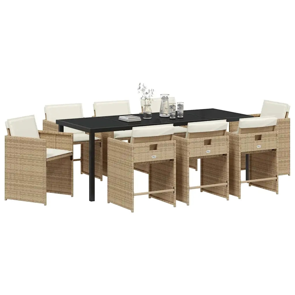 Set da Pranzo per Giardino 9 pcs Beige polyrattan 3380704
