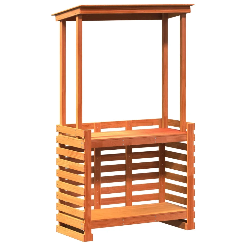 Tavolo Bar da Esterno con Tetto Marrone 112,5x57x195,5 cm Legno 844641