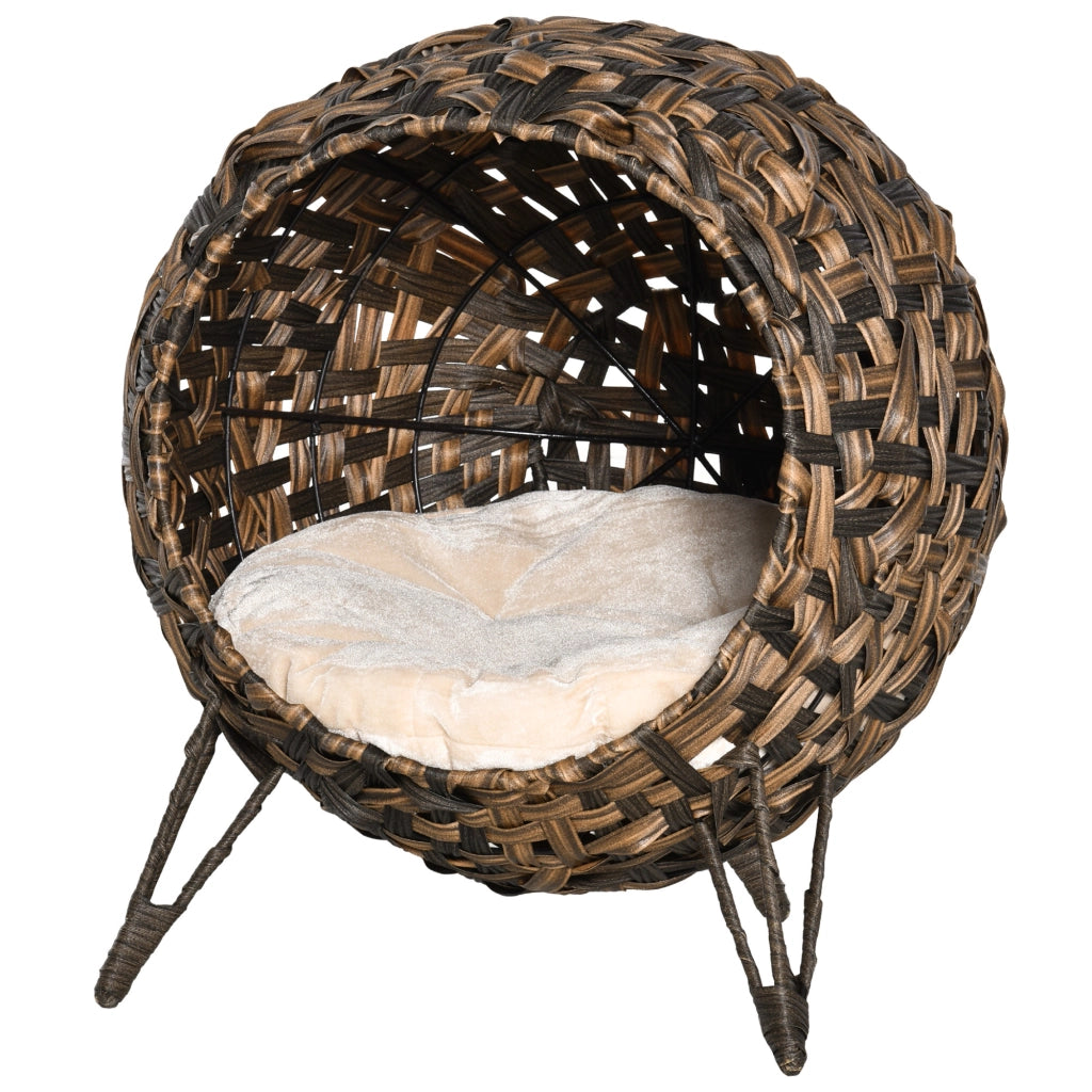 Casetta Gatti in Rattan con Cuscino Piedi Alzati ¨C zephmum ¨C Marrone ?52x58 cm