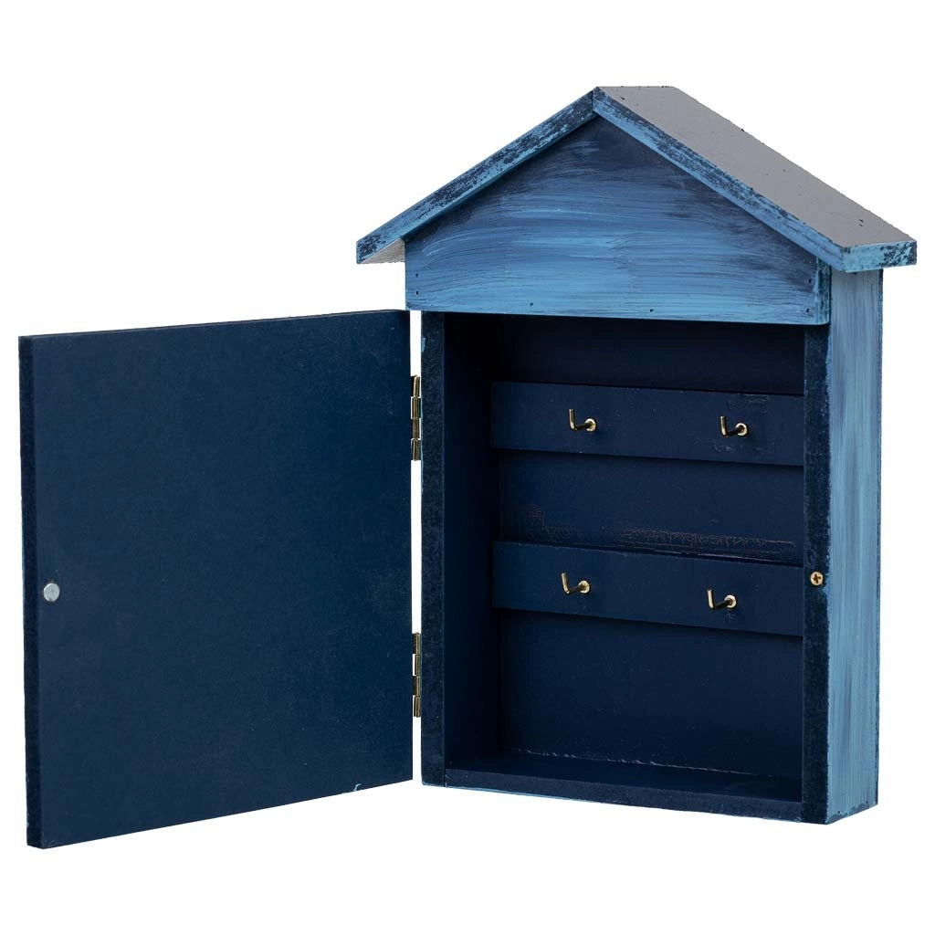 Cassetta portachiavi in ​​legno blu, 16x5,5x20h cm