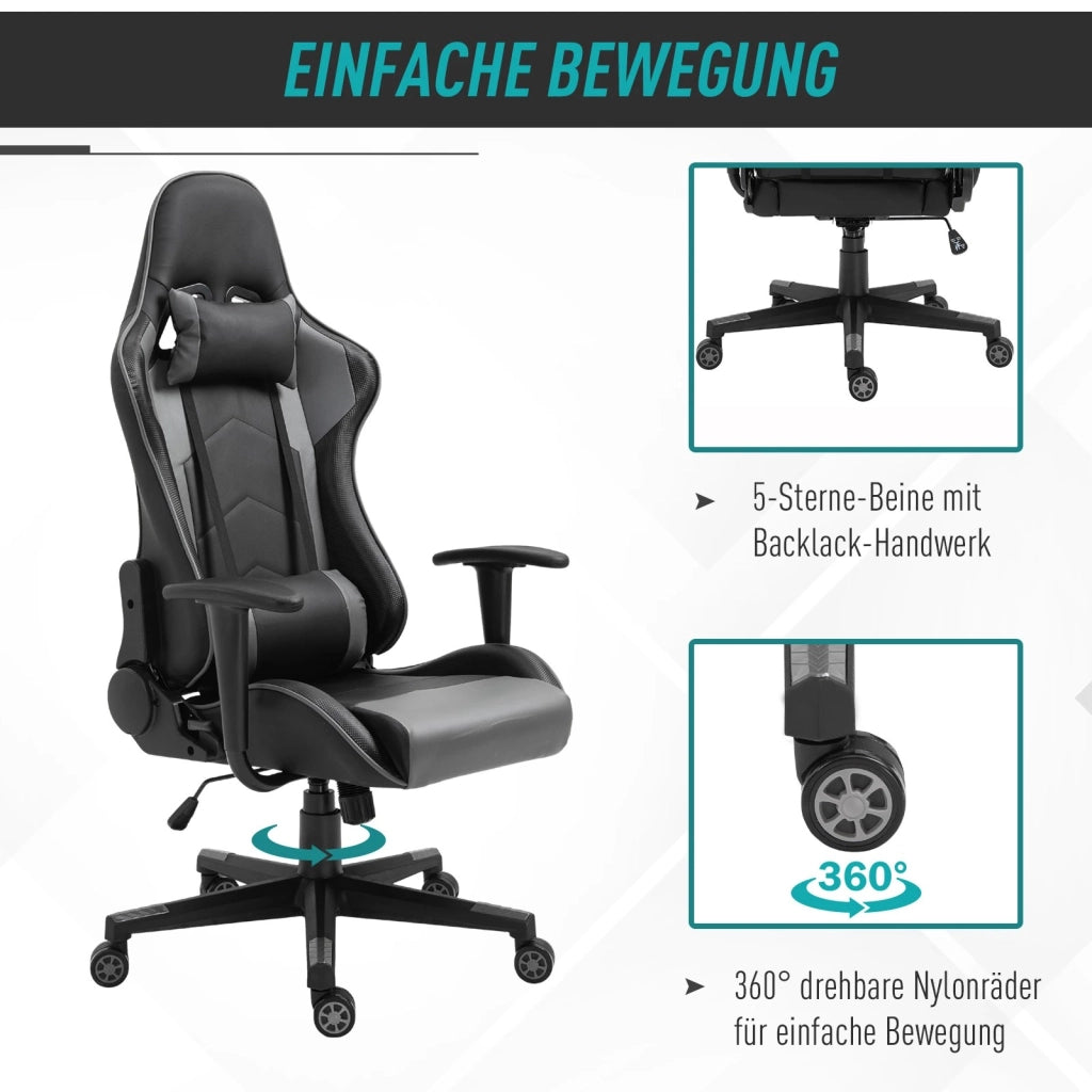 Sedia da ufficio schienale reclinabile 160° supporto lombare poggiatesta in similpelle nera 67,5 × 74 × 126-136 cm