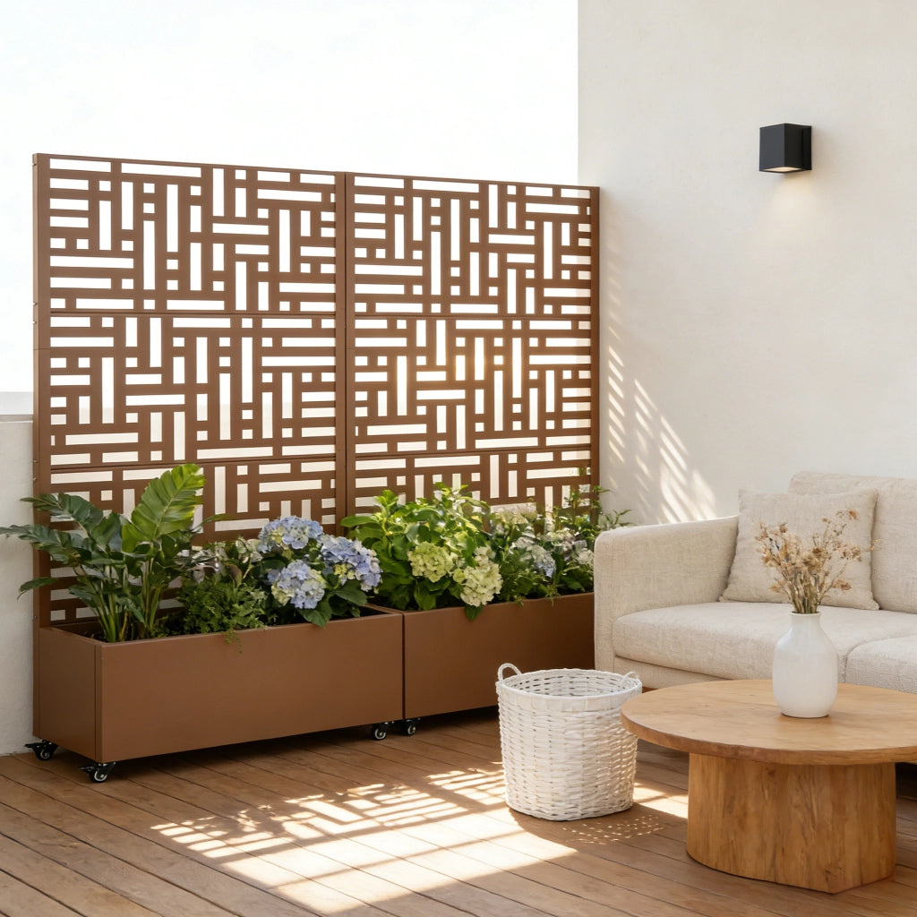 Fioriera con Spalliera Bernalda a 4 Rotelle 186 x 120 x 40 cm - Acciaio Marrone casa.pro