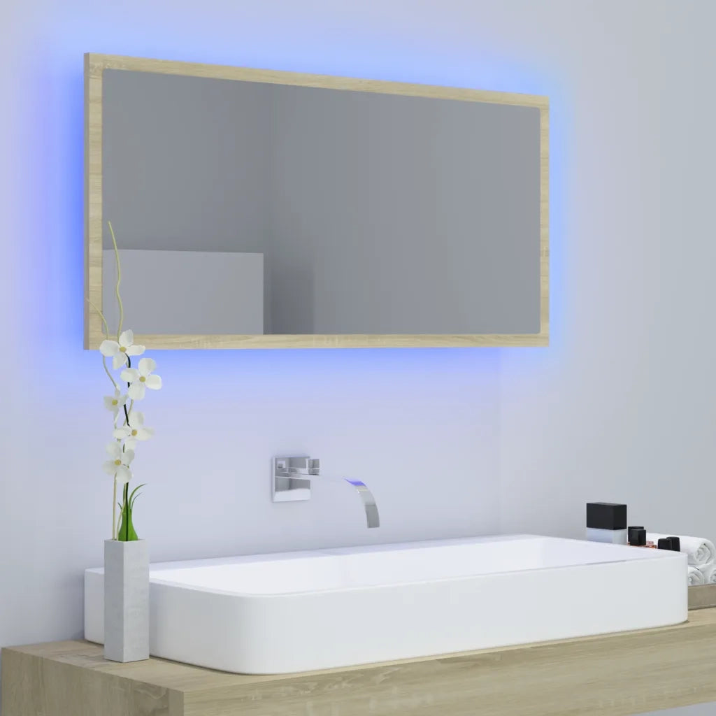 Specchio da Bagno | Specchio decorativo LED Rovere Sonoma 90x8,5x37 cm in Acrilico
