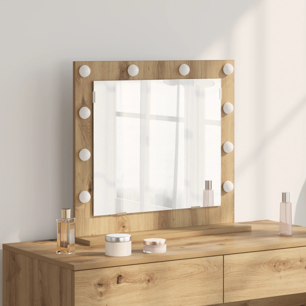 Specchio da toeletta con luci LED Rovere artigianale 60x55x18 cm