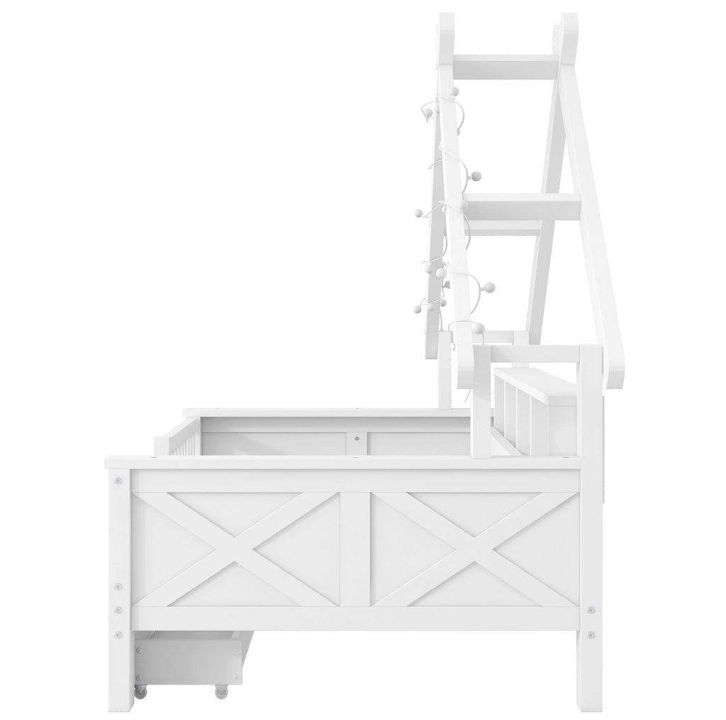 Letto a casetta per bambini 90x200 cm con LED; ripiani; 2 cassetti e sponde; bianco