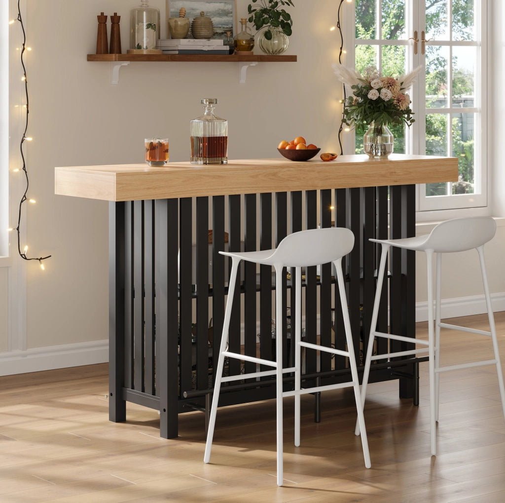 Tavolo da bar 160x40x105 cm con poggiapiedi e 2 ripiani in MDF nero