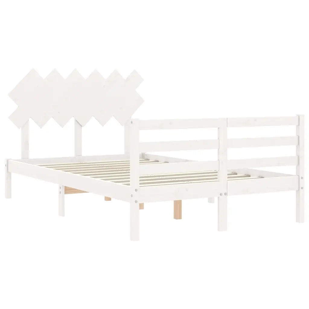 Giroletto con Testiera-Struttura Letto con testiera Bianco Double in Legno Massello 701823