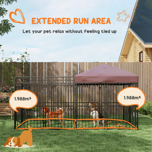 Recinto per Cani da Esterno con Tetto 282x121x159 cm in Metallo Marrone