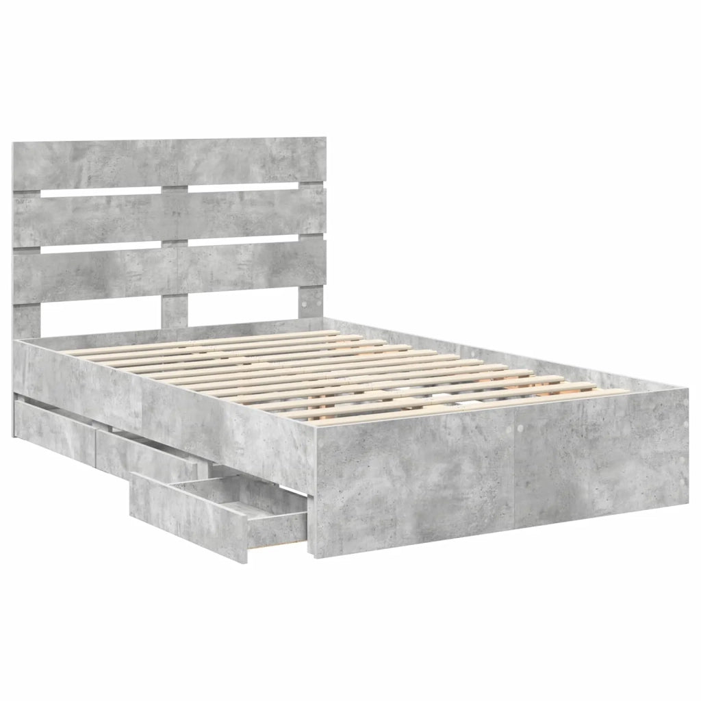 Struttura del letto con cassetto-Giroletto con contenitore-Rete del Letto Grigio cemento 135 x 190 cm 762558
