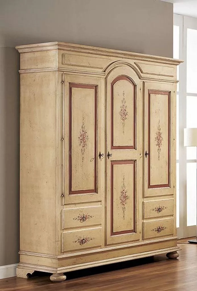 Armadio 3 porte arte povera in legno avorio e rosso anticato 184x60x223 (1421) - Mobili 2G