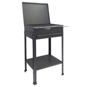 Barbecue a Carbone Stromboli 60x40x78 cm con Coperchio Ripiano e Cassetto per la Cenere in Acciaio Nero