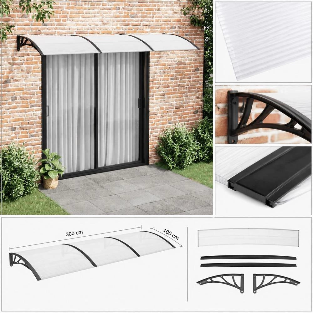 Door Canopy, Black, 300x100 Cm, Polycarbonate