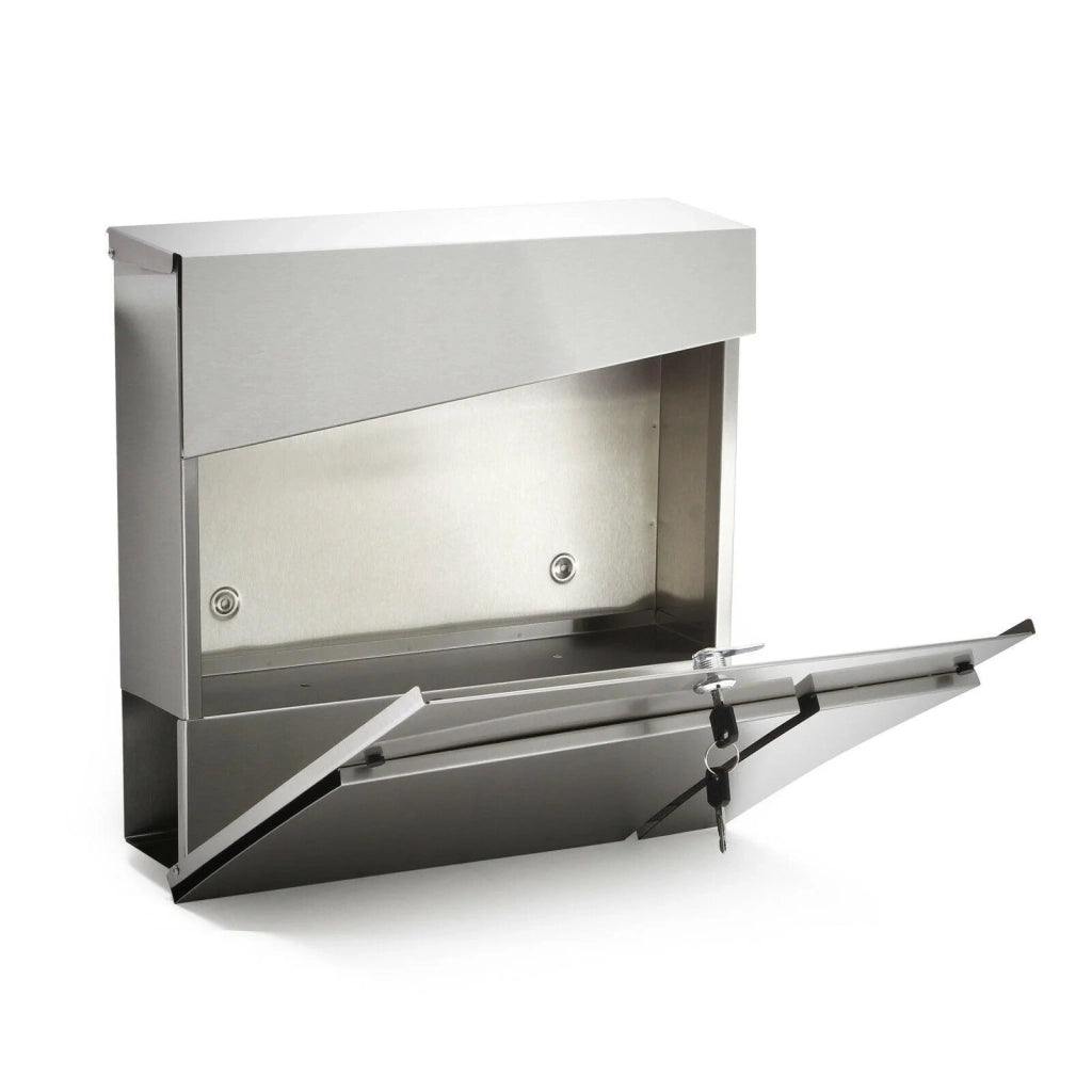 Cassetta postale di design con scomparto per giornali acciaio inox argento 16_0000095