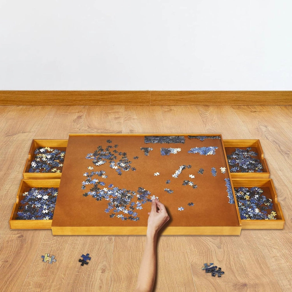 Tavolo puzzle con 4 cassetti, piattaforma puzzle fino a 1000-1500 pezzi, tavola puzzle in legno, tavola puzzle con superficie di lavoro piana, 80 x 65 cm