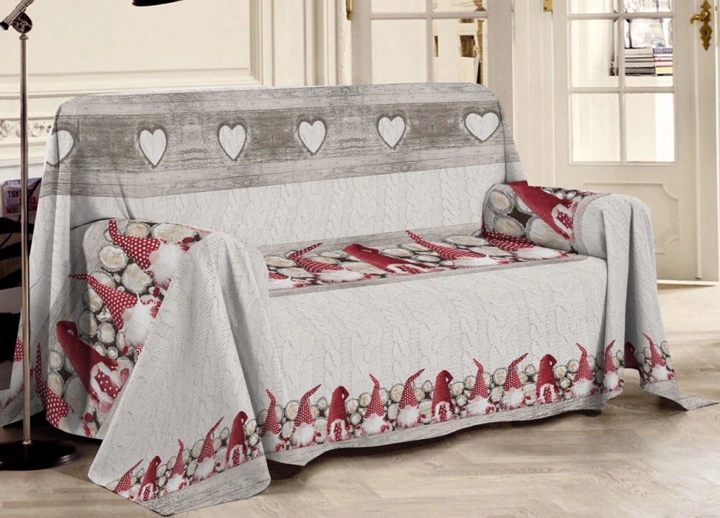 Telo Arredo Linea Pensieri Delicati In 100% Cotone Disegno Gnomi Colore Rosso - Matrimoniale - Rosso